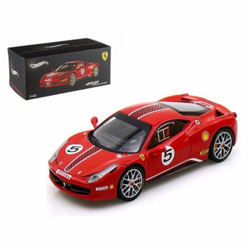 Ferrari 458 Italia Challenge #5 Red Elite Edition 1/43 Diecast Car Model by Hotwheels Perspective: front