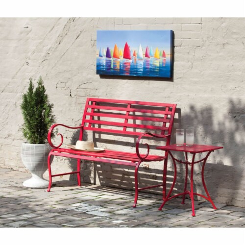 Evergreen Garden Metal Garden Bench - Red Perspective: front