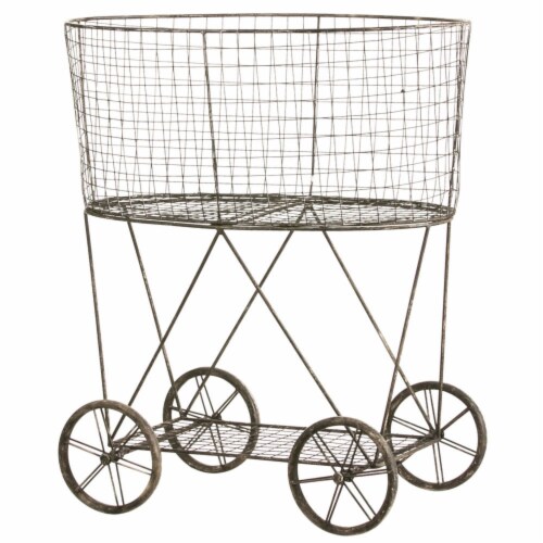 Evergreen Garden Metal Wire Basket on Wheels Perspective: front