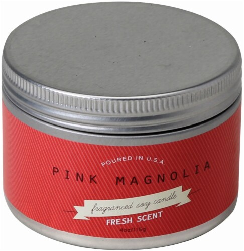 Pure Clean Soy Pink Magnolia Tin Candle - Red - 4.2 Ounce Perspective: front