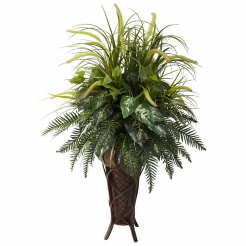 Mixed Greens & Cattails with Stand Planter Perspective: front
