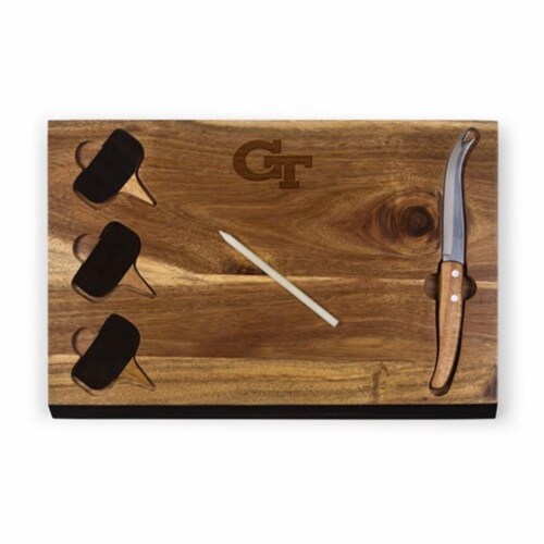 Georgia Tech Yellow Jackets - Delio Acacia Bamboo Cheese Board & Tools Set Perspective: front