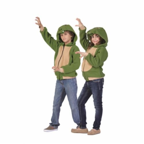 Child Ness the Dinosaur Hoodie Costume - Olive Green, Large Perspective: front