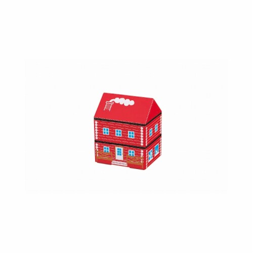 Microwaveable Red Log Farm House 2-Tier Lunch Box Perspective: front
