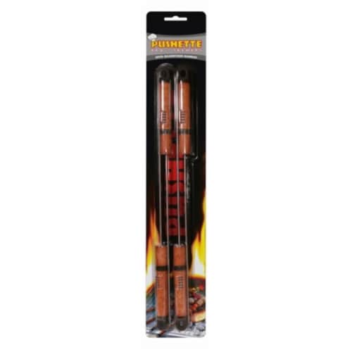 Pushette BBQ Skewers - Set of 4 Skewers Wood Grain - Silver Perspective: front