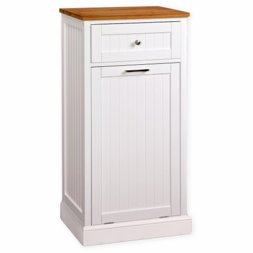 Microwave Kitchen Cart with Hideaway Trash Can Holder in White 1 King Soopers