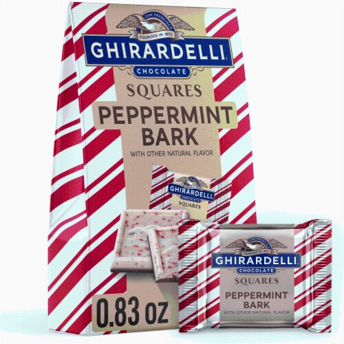 Ghirardelli® Limited Edition Peppermint Bark Squares Holiday Candy Bag Perspective: front