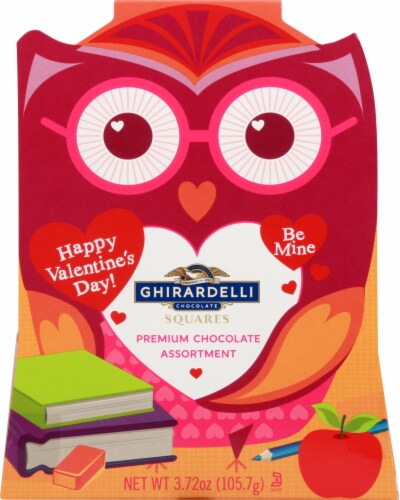 Ghirardelli Valentine's Day Owl Chocolate Squares Teacher's Gift Perspective: front