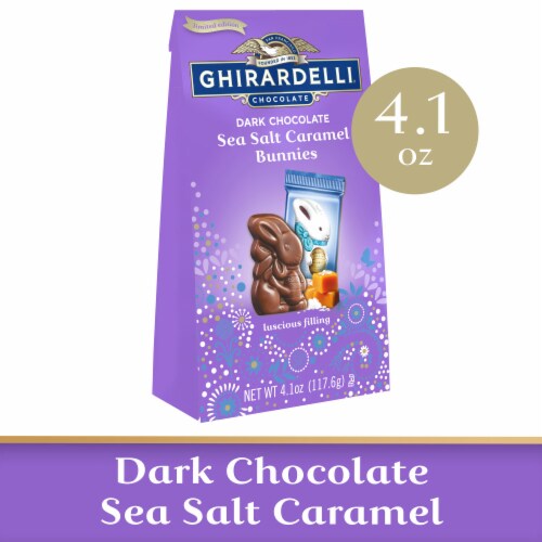 Ghiradelli® Dark Chocolate Sea Salt Caramel Bunnies Easter Candy Perspective: front