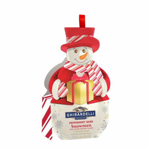 Ghirardelli Peppermint Bark Snowmen Chocolate Pieces Perspective: front