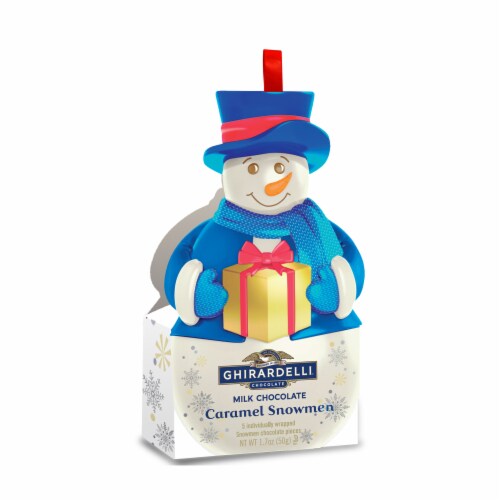 Ghirardelli Milk Chocolate Caramel Snowmen Chocolate Pieces Perspective: front