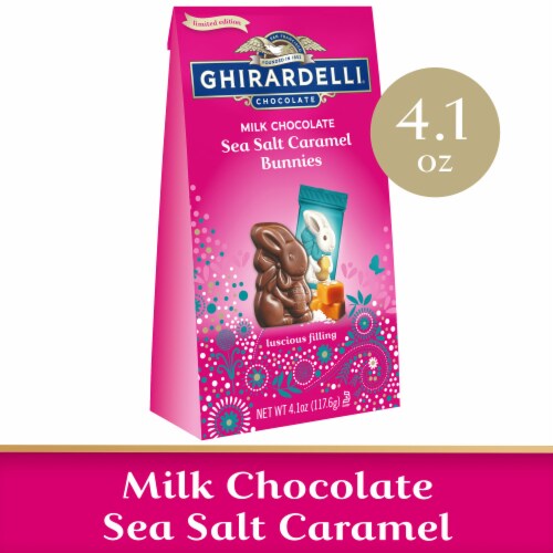 Ghirardelli® Milk Chocolate Sea Salt Caramel Bunnies Easter Candy Perspective: front