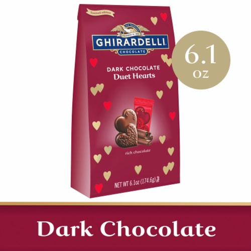 Ghirardelli® Dark Chocolate Duet Hearts Valentine Candy Perspective: front