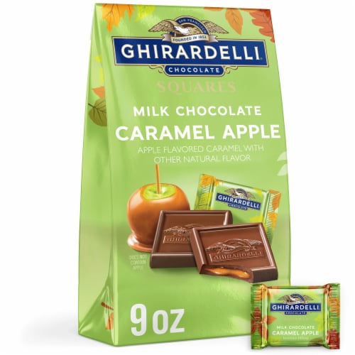Ghirardelli® Milk Chocolate Caramel Apple Squares Halloween Candy Perspective: front