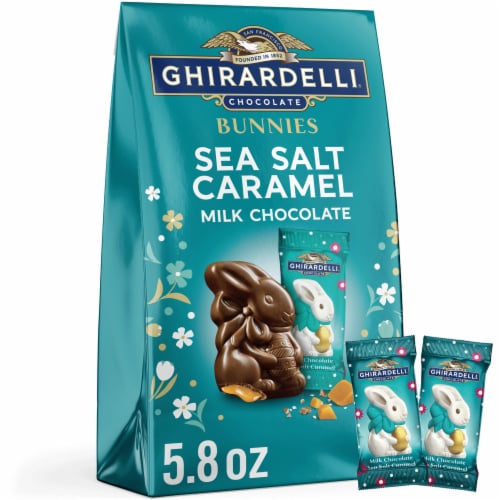 Ghirardelli® Milk Chocolate Sea Salt Caramel Bunnies Candy Bag Perspective: front
