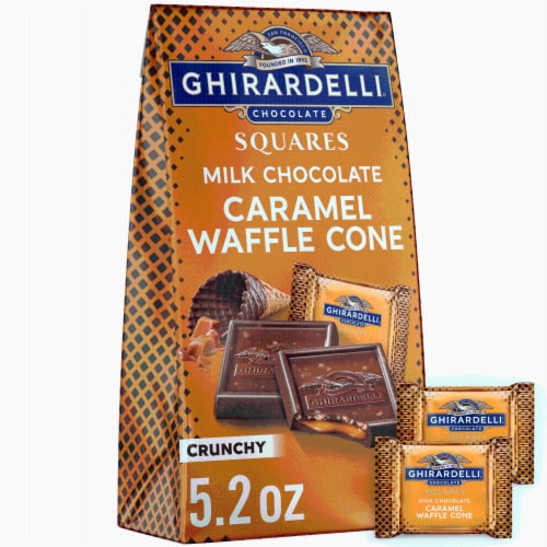 Ghirardelli® Milk Chocolate Caramel Waffle Cone Squares Bag Perspective: front