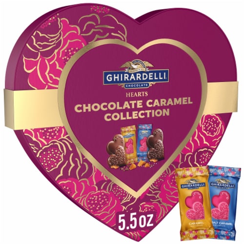 Ghirardelli® Chocolate Caramel Hearts Valentine Candy Box Perspective: front