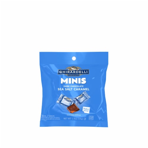 Ghirardelli® Dark Chocolate Sea Salt Caramel Minis Candy Bag Perspective: front