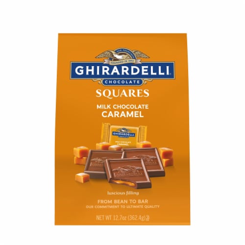 Ghirardelli® Milk Chocolate Caramel Squares Candy Bag Perspective: front