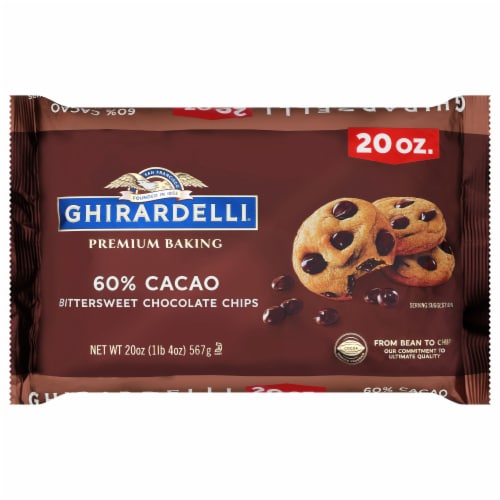 Ghirardelli Cacao Bittersweet Chocolate Baking Chips Perspective: front