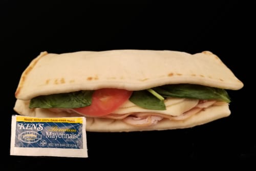 Roundy's Flatbread Pita With Smoked Turkey, Havarti Cheese, Spinach and Tomato Slices Perspective: front