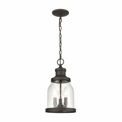Renford 3-Light Outdoor Pendant in Architectural Bronze with Seedy Glass Perspective: front
