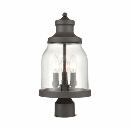 Renford 3-Light Outdoor Post Mount in Architectural Bronze with Seedy Glass Perspective: front