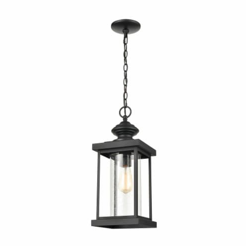 Minersville 1-Light Outdoor Pendant in Matte Black with Antique Speckled Glass Perspective: front