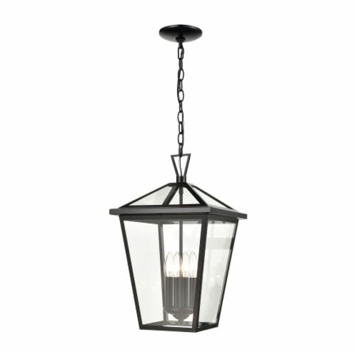 Main Street 4-Light Outdoor Pendant in Black with Clear Glass Enclosure Perspective: front