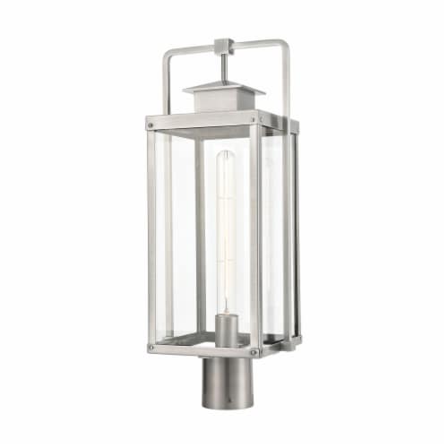Crested Butte 1-Light Outdoor Post Mount in Antique Brushed Aluminum- Clear Glass Enclosure Perspective: front