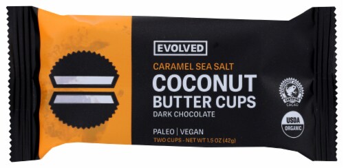 EatingEvolved Dark Chocolate Caramel Sea Salt Coconut Butter Cups Perspective: front