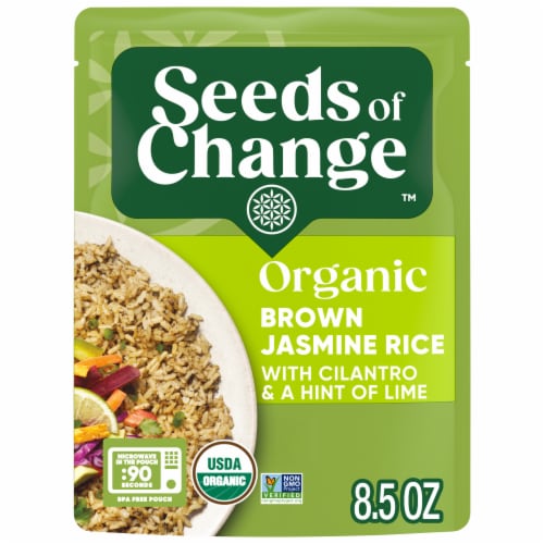 Seeds of Change Organic Brown Jasmine Rice with Cilantro Lime, Organic Food, 8.5 oz Pouch Perspective: front