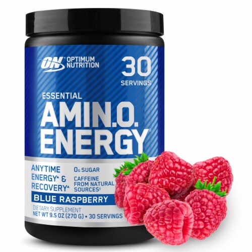 Optimum Nutrition Amino Energy Blue Raspberry Pre Workout Powder Perspective: front