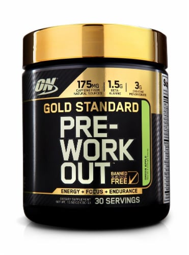 Optimum Nutrition™ Gold Standard Green Apple Pre-Workout™ Protein Powder Perspective: front