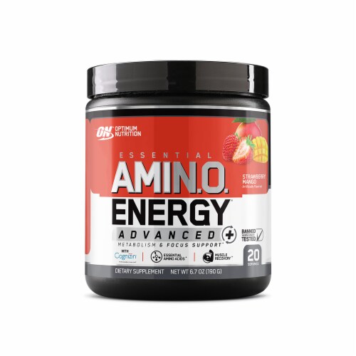 Optimum Nutrition AmiN.O. Energy Advanced+ Strawberry Mango Dietary Supplement Perspective: front