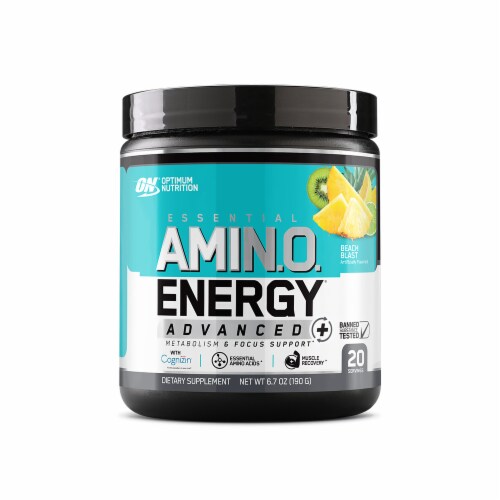 Optimum Nutrition AmiN.O. Energy Advanced+ Beach Blast Dietary Supplement Perspective: front