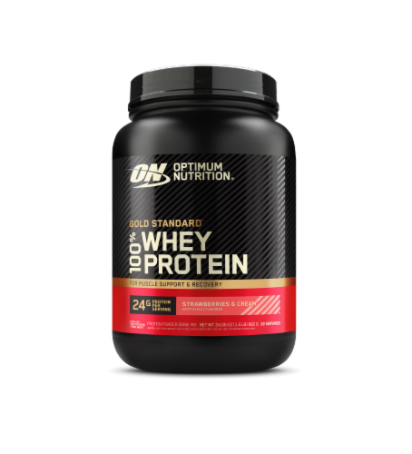 Optimum Nutrition Gold Standard 100% Whey Strawberries & Cream Protein Powder Perspective: front