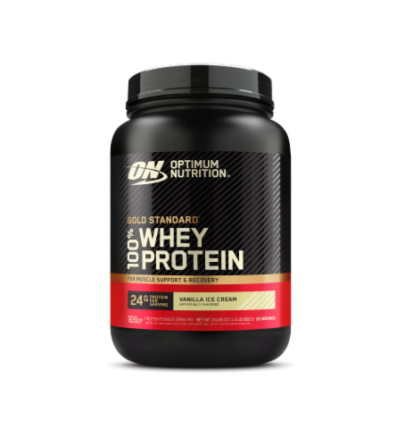 Optimum Nutrition Gold Standard 100% Whey Vanilla Ice Cream Protein Powder Perspective: front