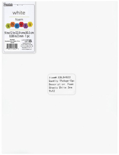 EBL Foam Sheet 9x12 2mm White 15pc Perspective: front
