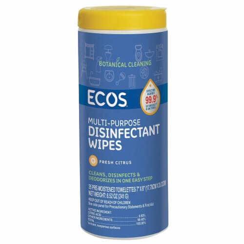 ECOS Fresh Citrus Multi-Purpose Disinfectant Wipes Perspective: front