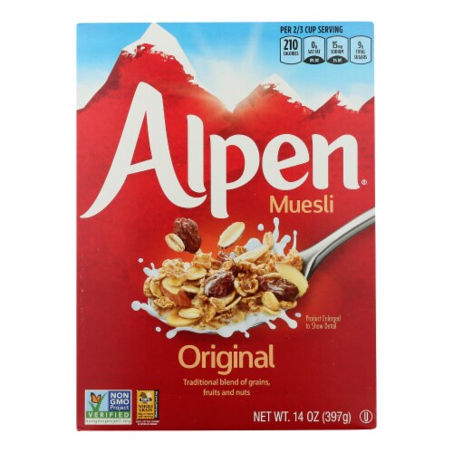 Alpen Original Muesli Cereal - Case of 12 - 14 oz. Perspective: front