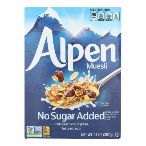 Alpen No Added Sugar Muesli Cereal - Case of 12 - 14 oz. Perspective: front