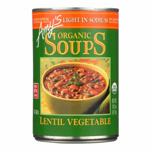Amy's - Organic Lentil Vegetable Soup - Low Sodium - Case of 12 - 14.5 oz. Perspective: front