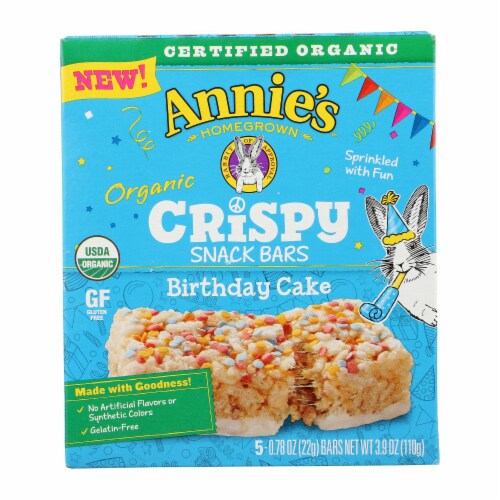 Annie's Homegrown - Crispy Snack Bars Birthday Cake 5count - Case of 8 - 3.9 oz. Perspective: front