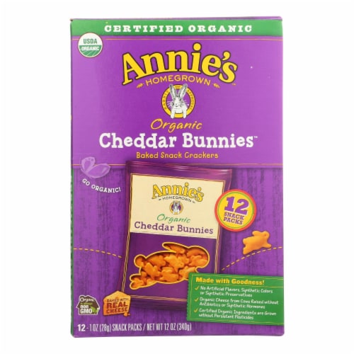 Annie's™ Homegrown Organic Bunny Cracker Snack Pack - Cheddar - Case of 4 - 12/1 oz. Perspective: front