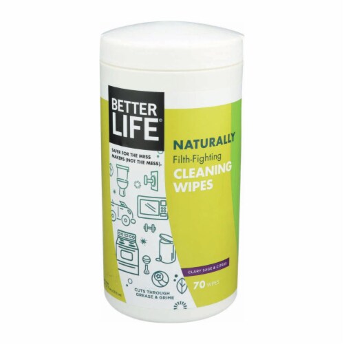 Better Life Cleaning Wipes - Naturally Filth - Fighting - Case of 6 - 70 Count Perspective: front