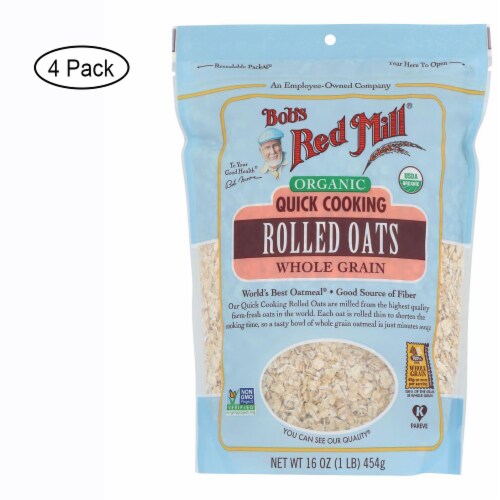 Bob's Red Mill - Oats - Organic Quick Cooking Rolled Oats - Whole Grain - Case of 4 - 16 oz. Perspective: front