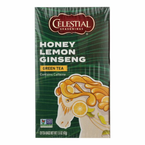 Celestial Seasonings Green Tea Honey Lemon Ginseng with White Tea - 20 Tea Bags - Case of 6 Perspective: front