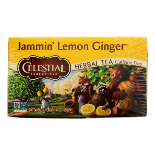 Celestial Seasonings Herbal Tea - Jammin' Lemon Ginger - Caffeine Free - Case of 6 - 20 Bags Perspective: front