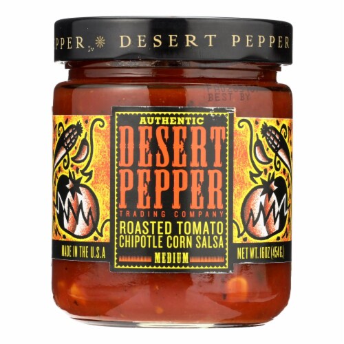 Desert Pepper Trading - Medium Hot Roasted Tomato Chipotle Corn Salsa - Case of 6 - 16 oz. Perspective: front